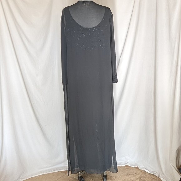 J Lazmi 2 pc w outside sheered maxi jacket sequence gray party formal dress XXL - Picture 6 of 9